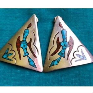 Vintage Harvey Begay Navajo Phoenix Inlay Earrings